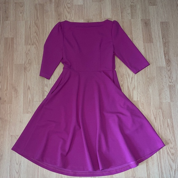 Allegra K Dark Pink Fit and Flare 3/4 Sleeve Midi Sweetheart Dress Size XS - Picture 8 of 8